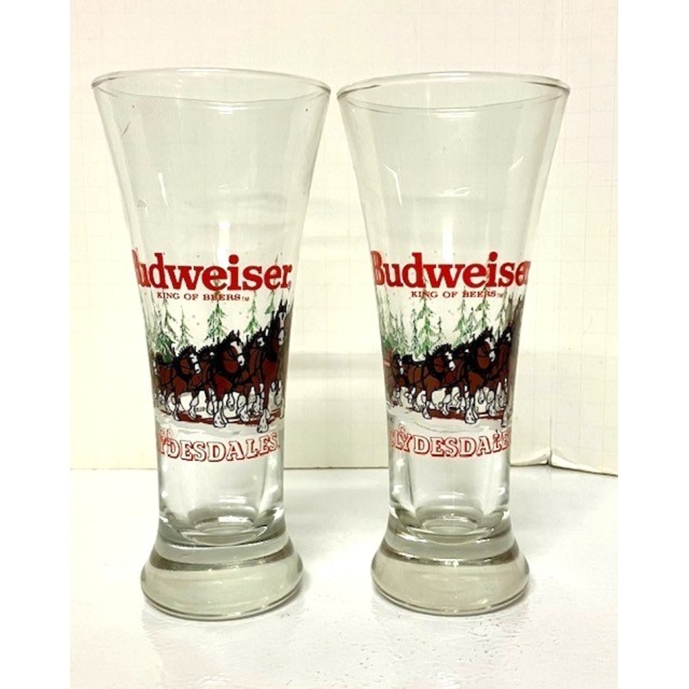 Budweiser King Of Beers Vintage 1989 Clydesdale Holiday Beer Glasses Set of 2